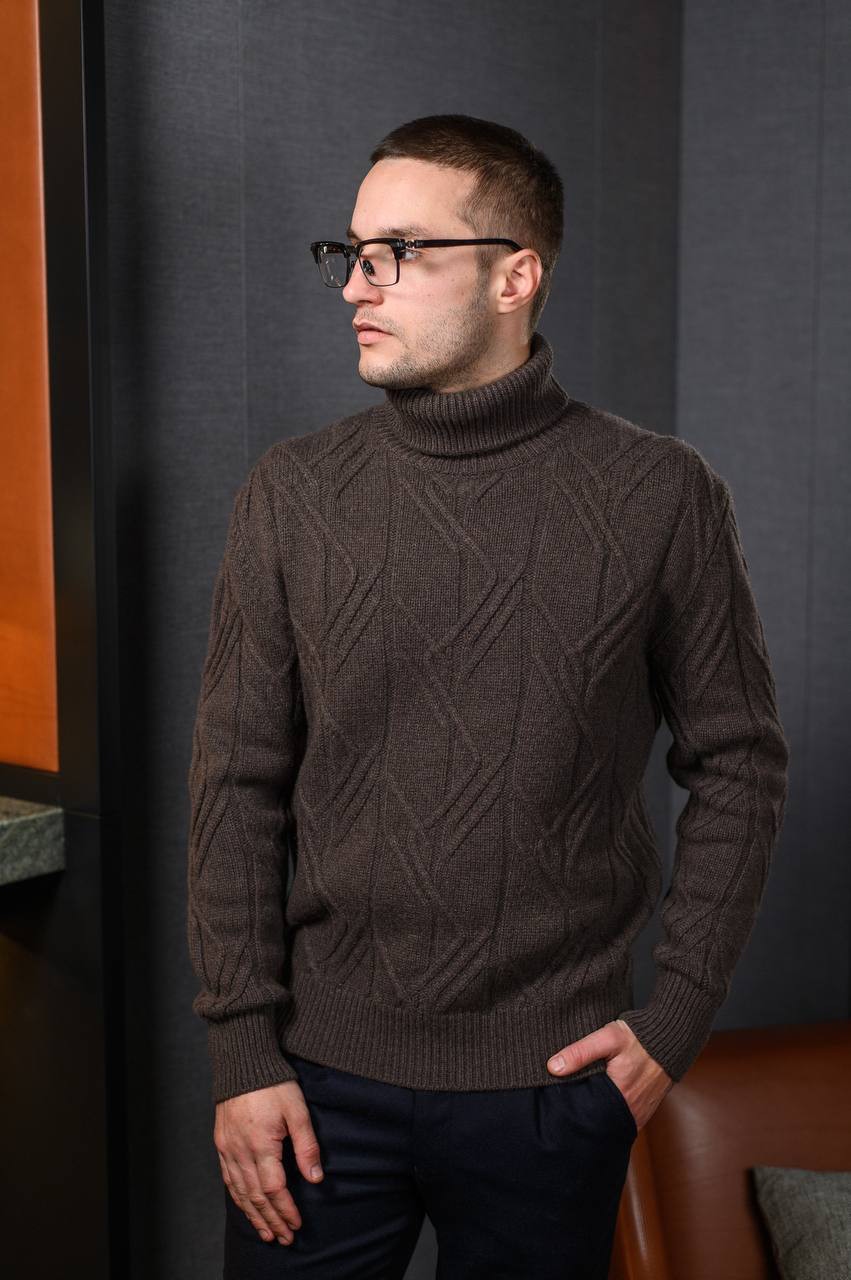 Brown sweater made of cashmere in a textured pattern Cashmere&Whiskey 7