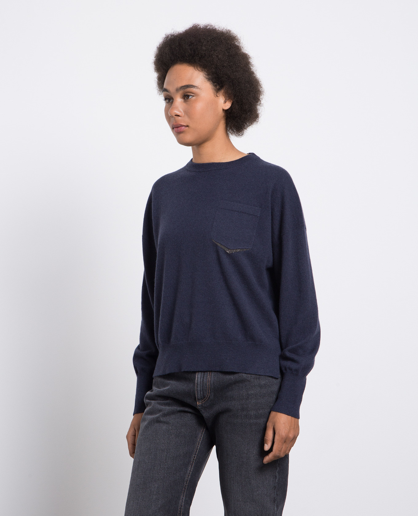 

Blue cashmere jumper with monil chain Brunello Cucinelli