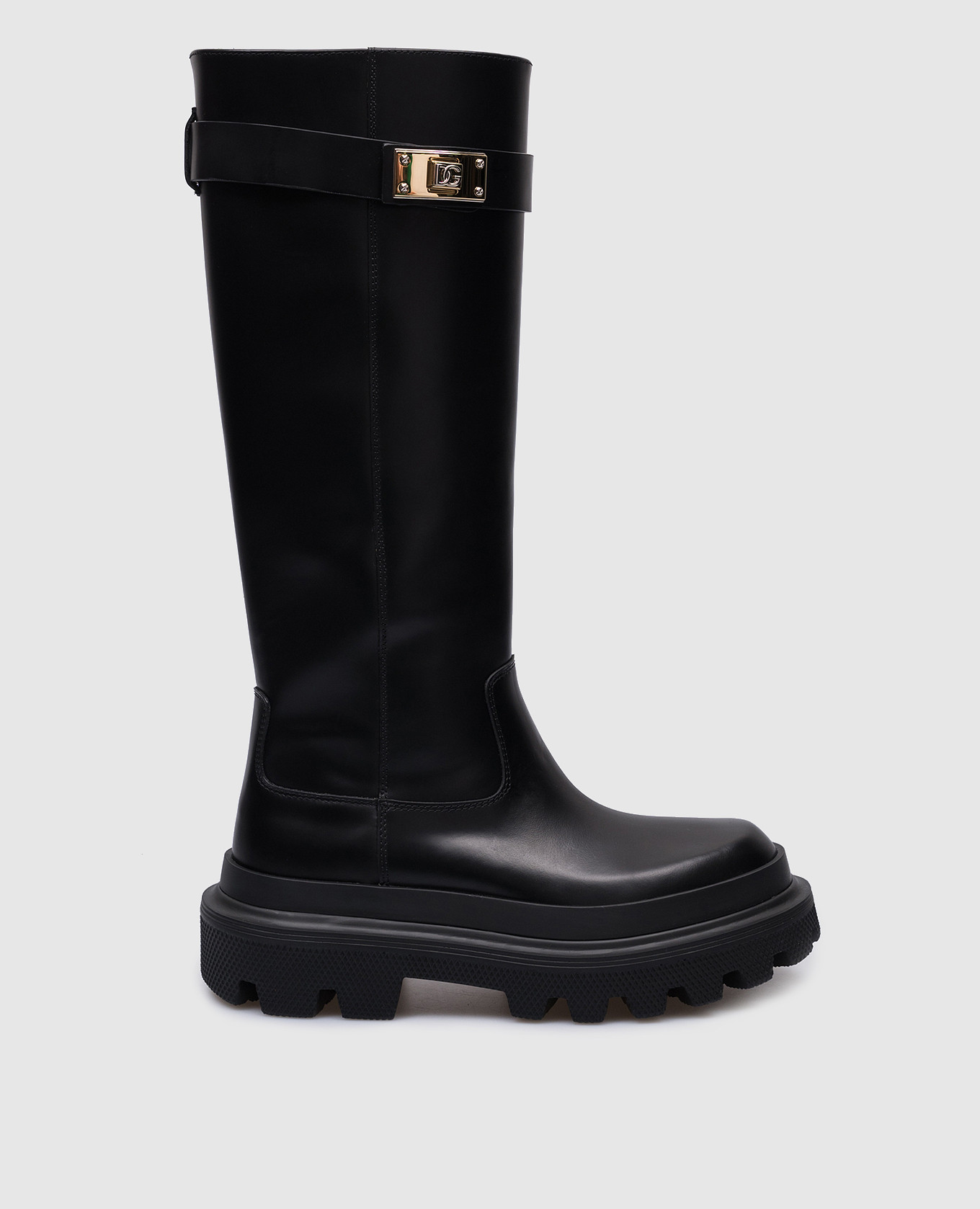 Black leather boots with metal logo dolce&gabbana