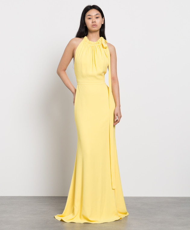 Alexander McQueen Yellow Open Back Maxi Dress 699101QEAAA buy with Greece delivery at Symbol