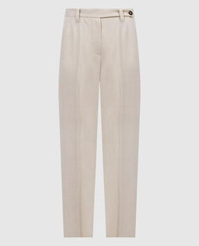 Brunello Cucinelli Beige linen trousers with monil ecolathoon chain MH579P8607