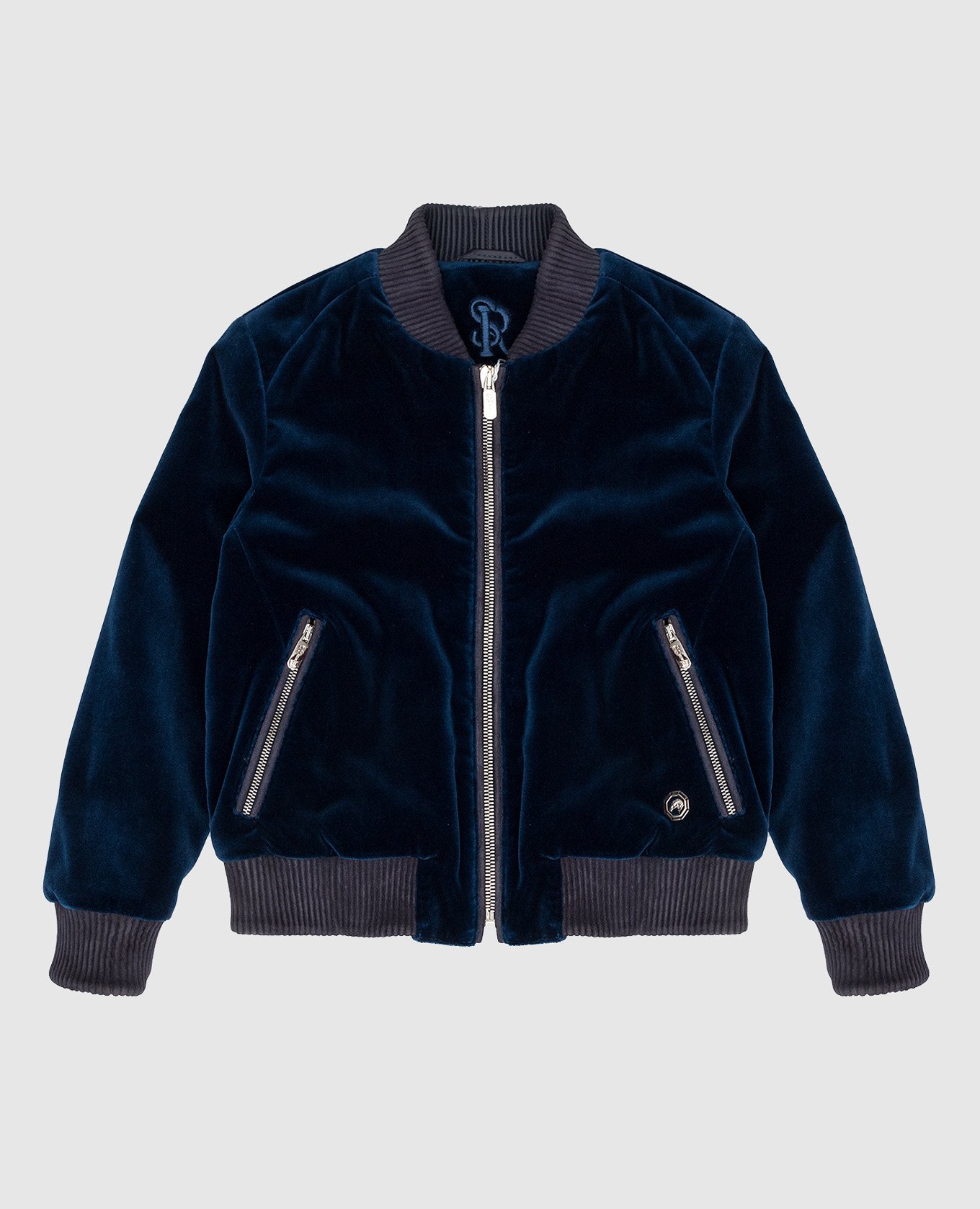 

Children's blue velor bomber jacket with suede eagle appliqué Stefano Ricci