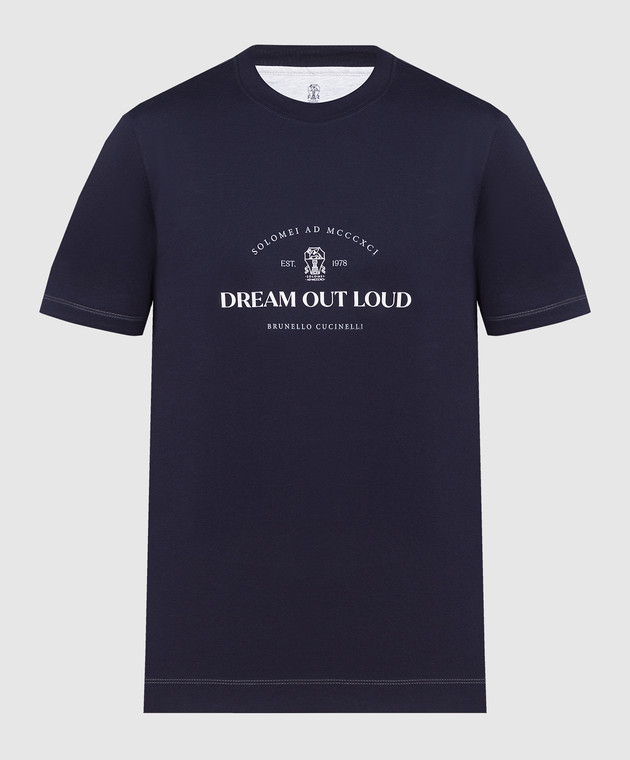 Brunello Cucinelli - Blaues T-Shirt mit „Dream out Loud“-Aufdruck