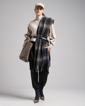 Brunello Cucinelli Beige vest made of cashmere in a rib with lurex and sequins M12511602