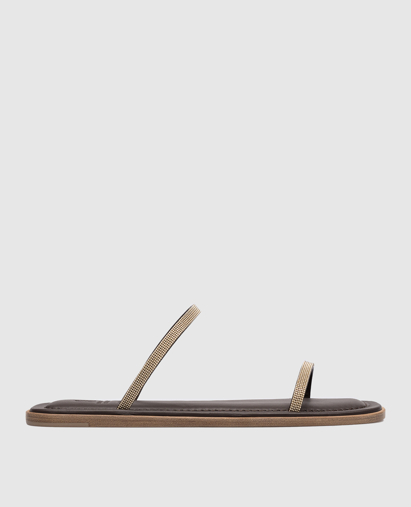 Gold leather flip flops with monil chain brunello cucinelli
