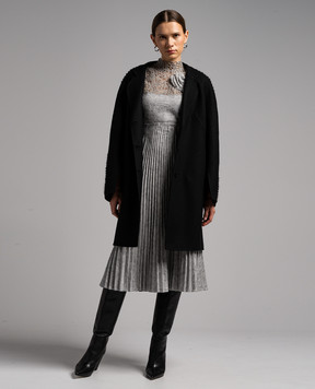 Ermanno Scervino Black coat made of wool with textured embroidery D436D310RHNG
