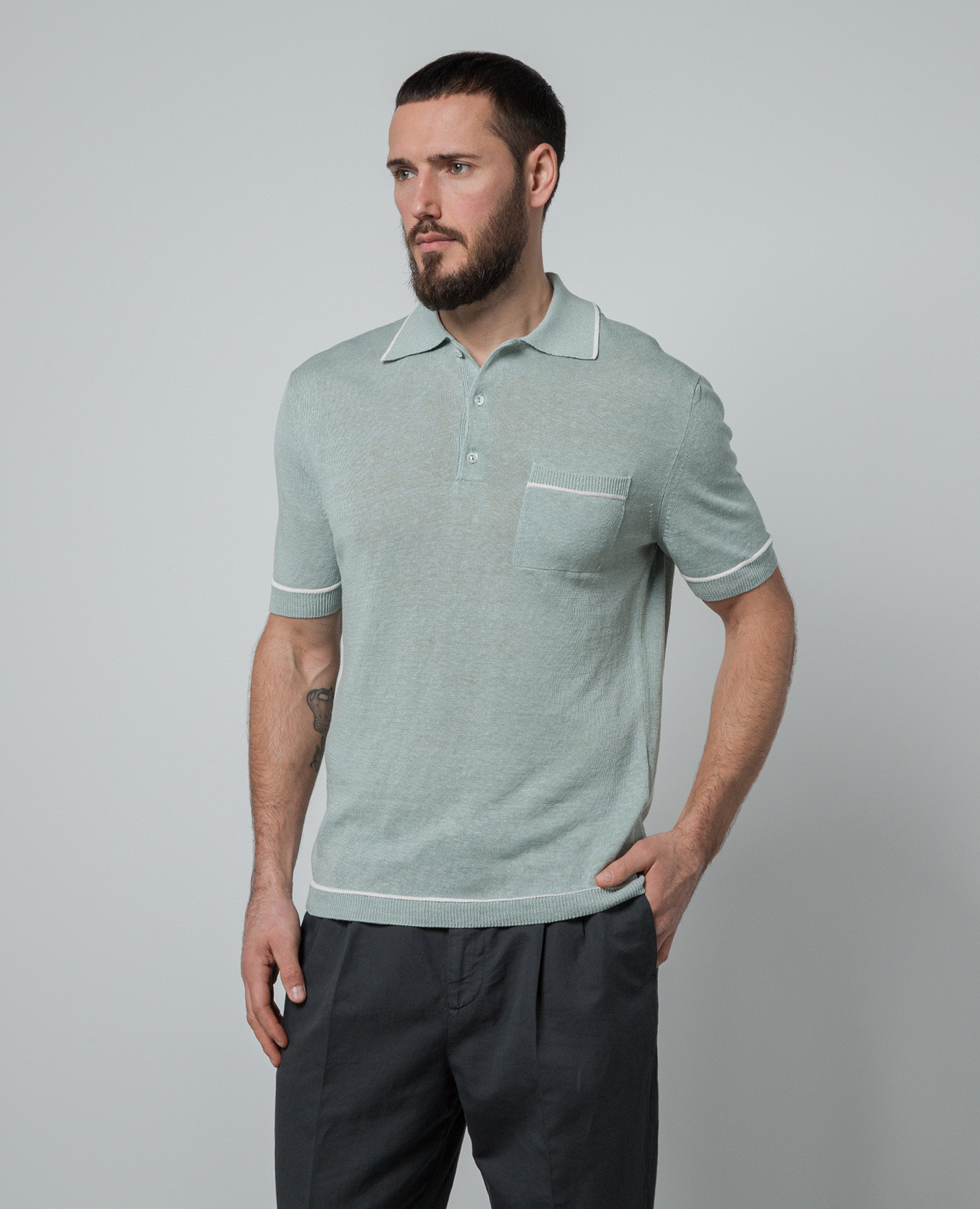 

Green linen and silk polo shirt Agnona