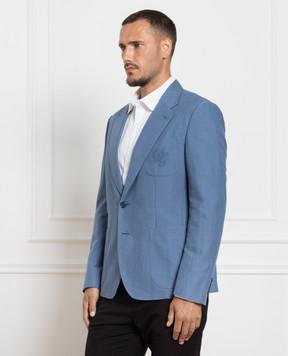 Dolce&Gabbana Blue blazer with logo embroidery G2OL6ZFU4F6