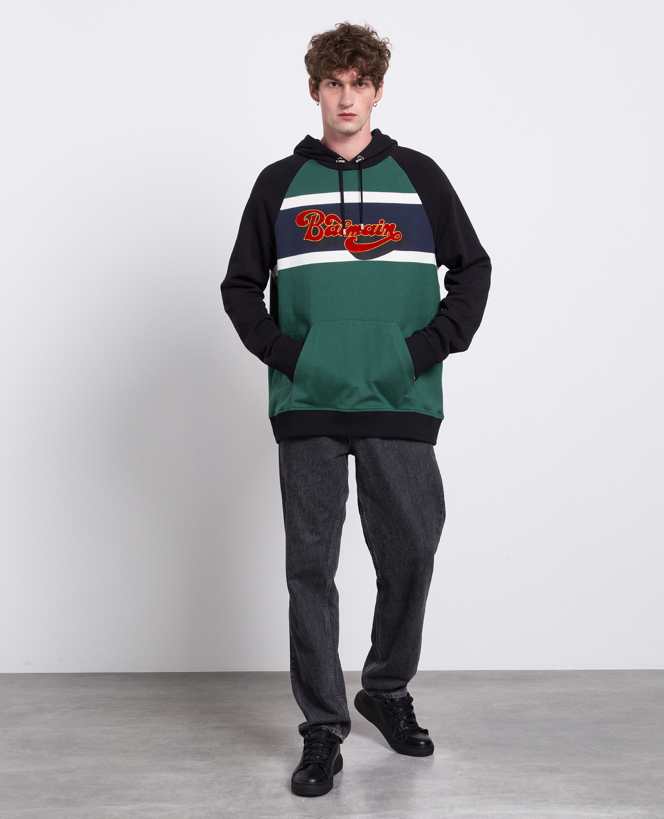 Green hoodie with textured logo Balmain 2