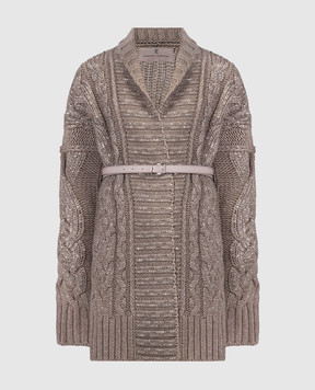 Ermanno Scervino Brown cardigan with textured pattern and crystals D435M333CTHSK