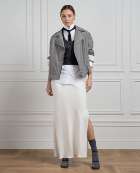 Brunello Cucinelli A gray jacket in the style of a cowhide with a monil chain made of ecolathuni MB5742764
