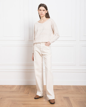 Brunello Cucinelli Beige wool, cashmere and silk pullover with sequins M16135902