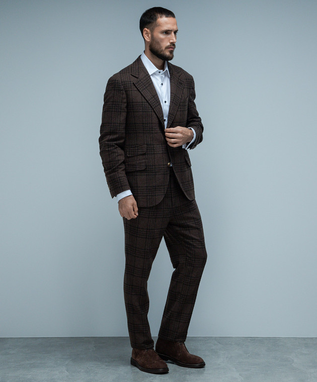Brunello Cucinelli - Brown check wool, silk and cashmere suit