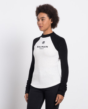 Balmain White jumper with logo pattern BF1KD035JG54
