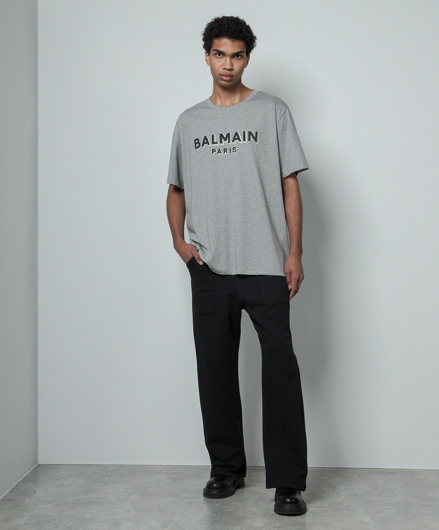 【関税込み】Balmain グレー ロゴパッチ Tシャツ Balmain ロゴ Tシャツ | グレー | FARFETCH JP