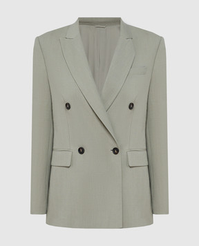 Brunello Cucinelli Gray double breasted linen jacket with monil chain MH1262215