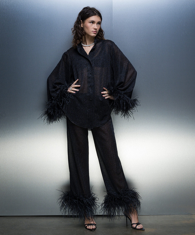 Oseree - Lumiere Plumage black pants with ostrich feathers