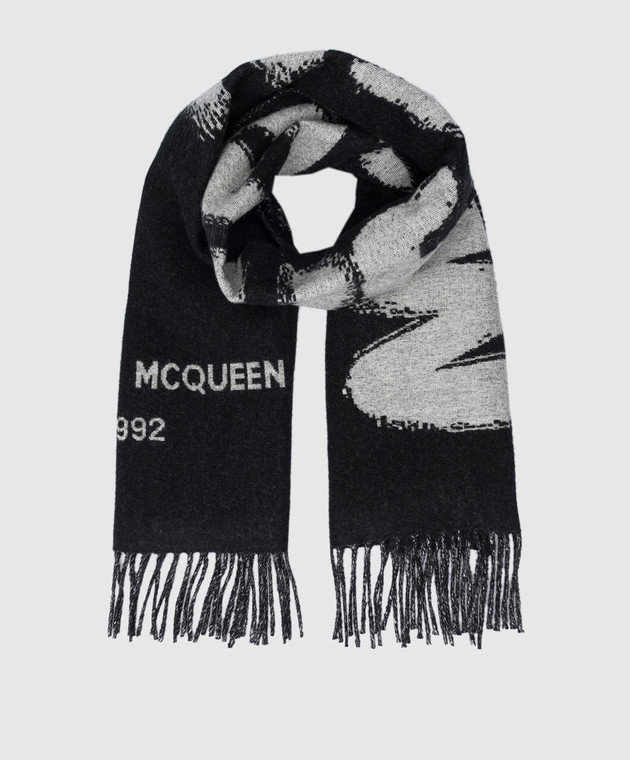 Alexander McQueen - Black wool scarf with McQueen Graffiti print