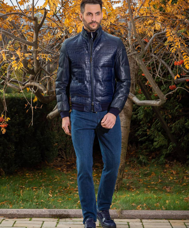 Stefano Ricci Navy blue jacket made of crocodile leather, deer