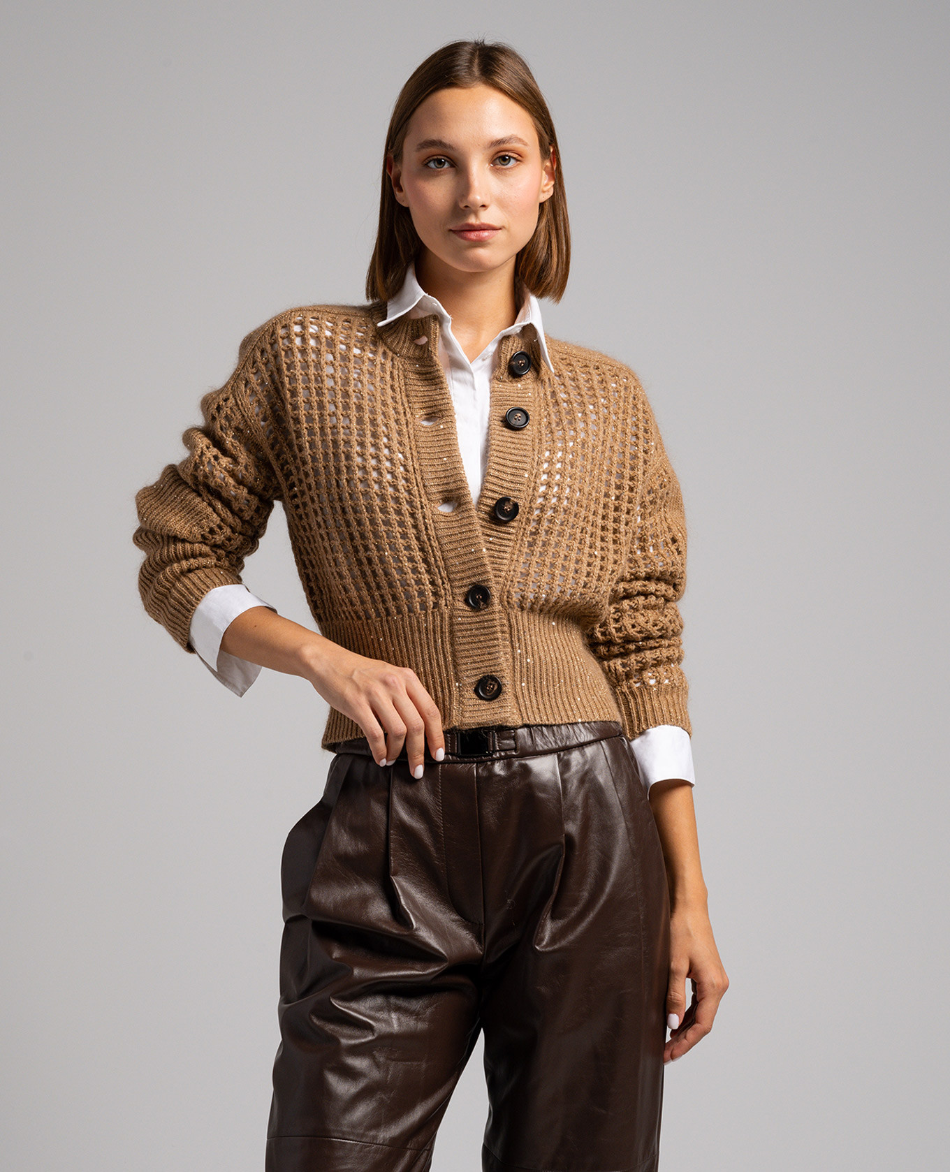 

Brown openwork cardigan with lurex Brunello Cucinelli