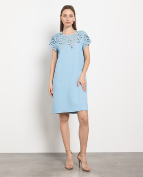 Ermanno Scervino Blue mini dress with Richelieu embroidery D422Q359LILM
