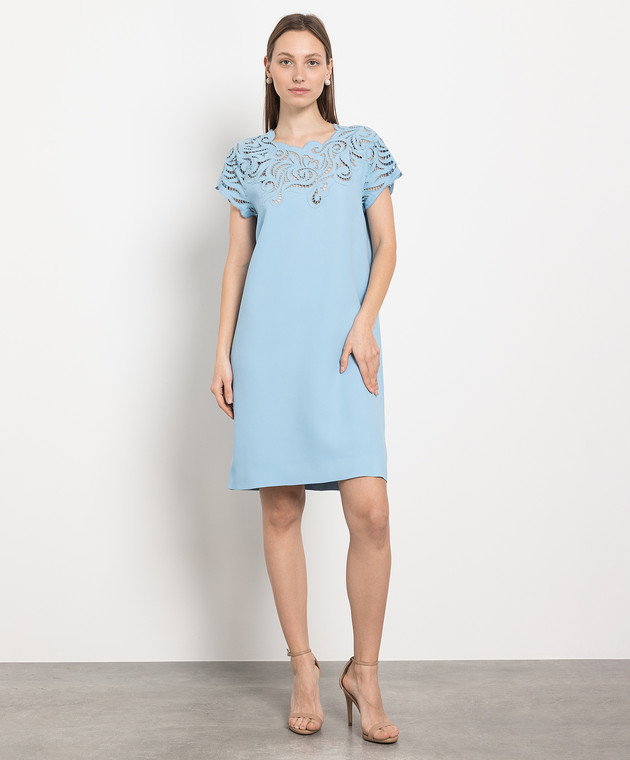 ermanno scervino blue dress Glamorous Evening Dresses Luxury Dark Navy Satin A Line Long Sleeve Lace Illusion High Collar Quinceanera Dress