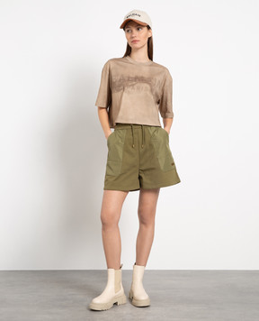Balmain Khaki shorts with metallic logo AF1OA045MC22