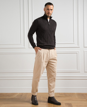 Cashmere&Whiskey Brown sweater made of wool in a textured pattern PL007