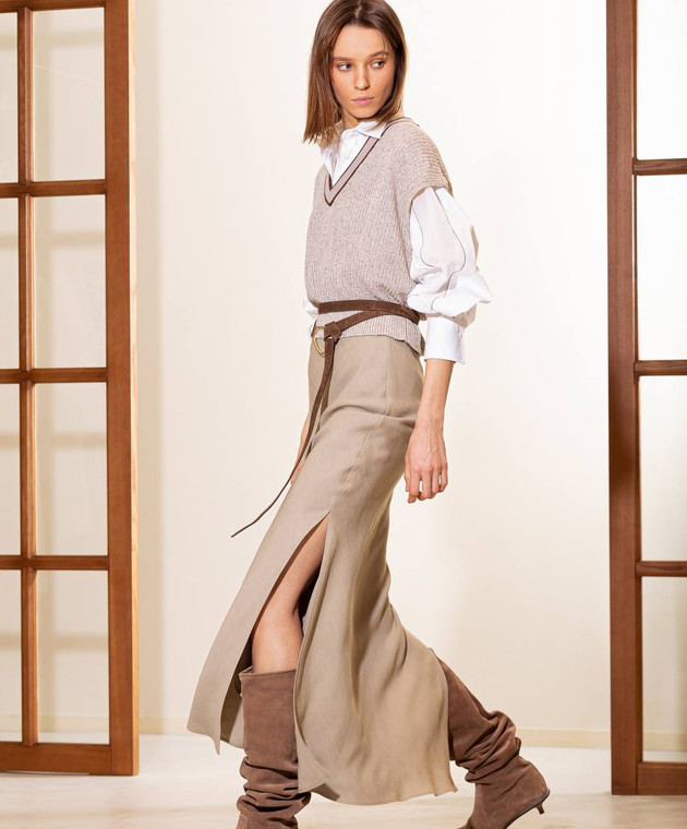 スカート BRUNELLO CUCINELLI Woman Skirt Beige MH126G3396 C3095 Brunello Cucinelli - Beige skirt with linen with slits