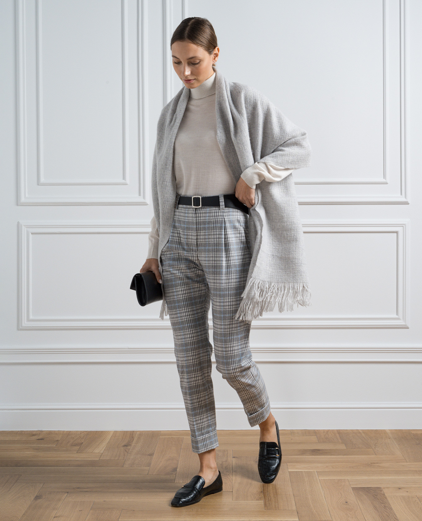Gray checkered wool pants Peserico 2