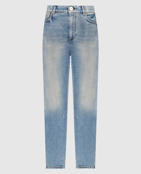 Balmain Blue distressed skinny jeans with logo embroidery CF1MG020DE04