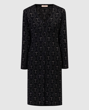Twinset Black elongated cardigan in a logo pattern with lurex 232TT3122