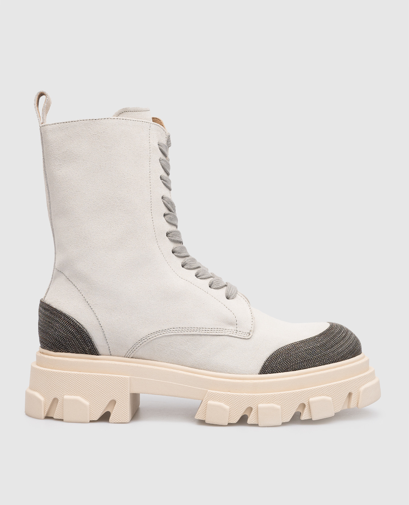 Gray suede boots with monil chain babe pay pls
