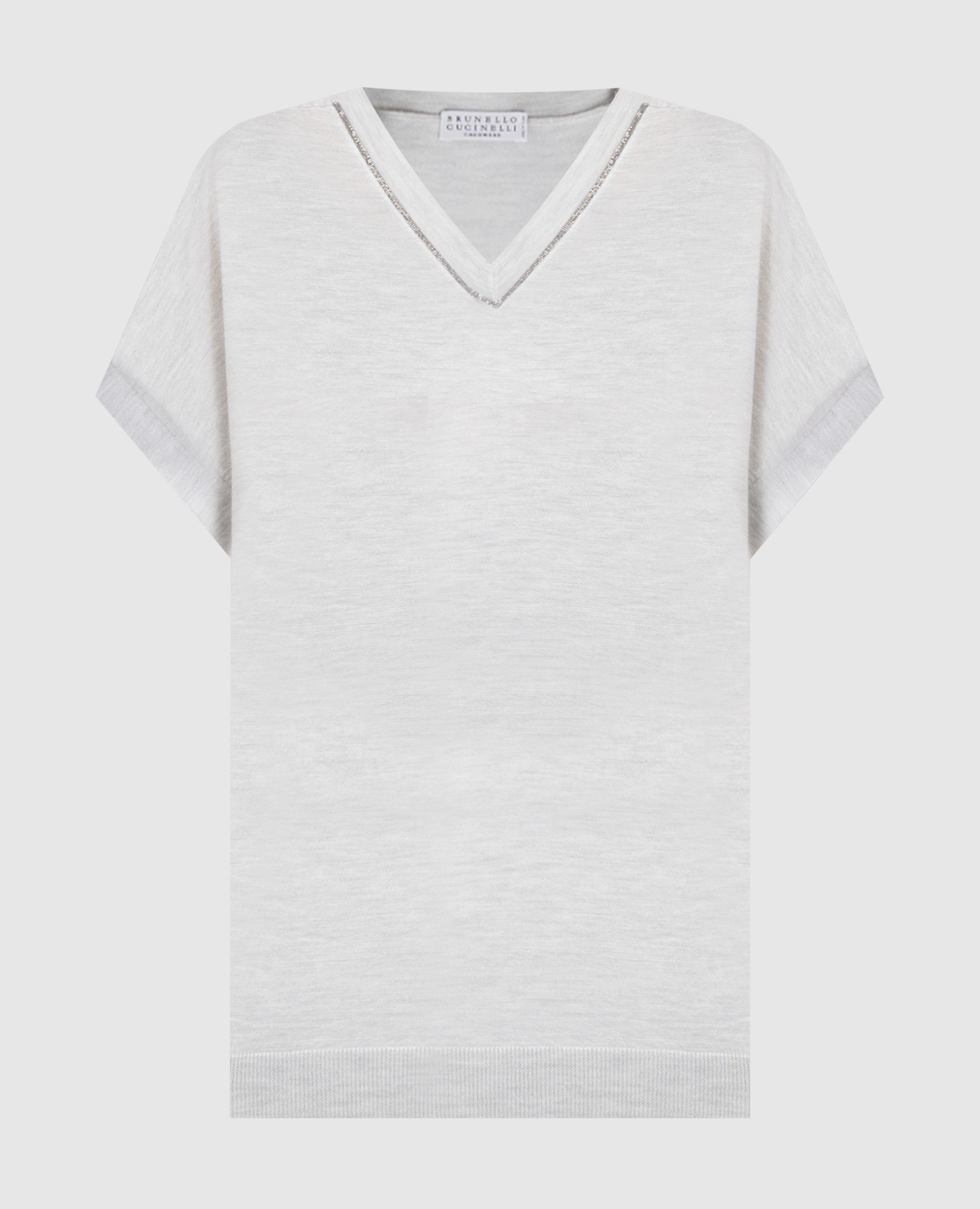 Gray cashmere and silk t-shirt with monil chain brunello cucinelli