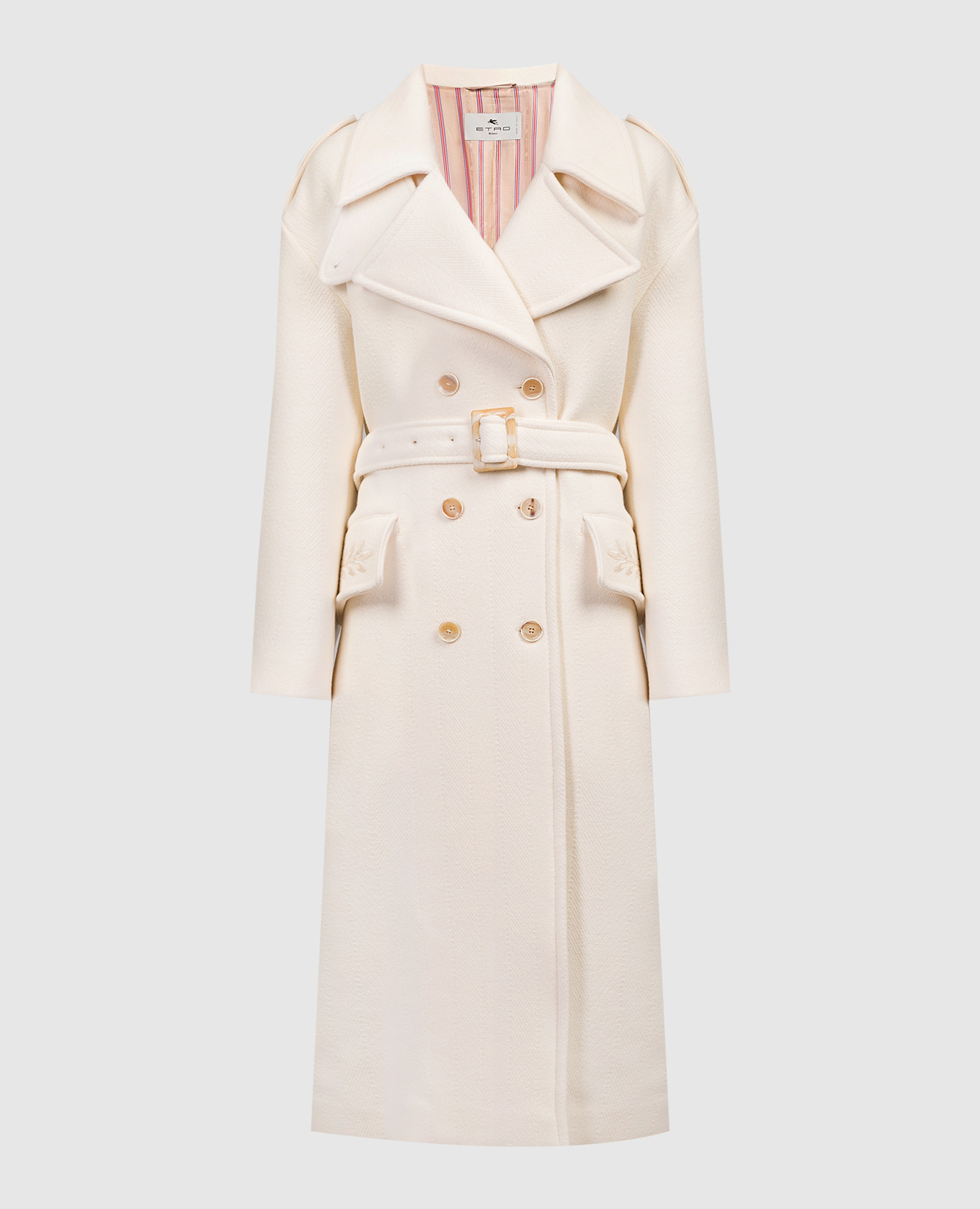 White double-breasted wool coat with embroidery etro