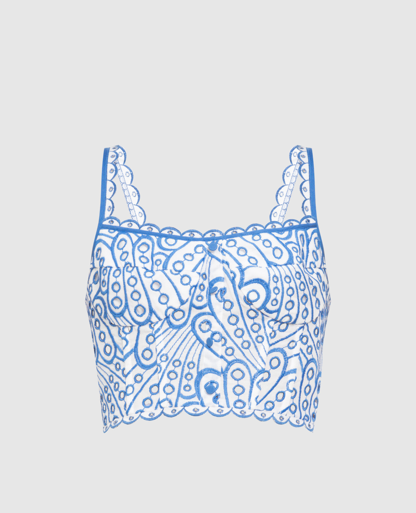 

Tessa Blue Broderie Anglaise Embroidered Bustier Top Charo Ruiz