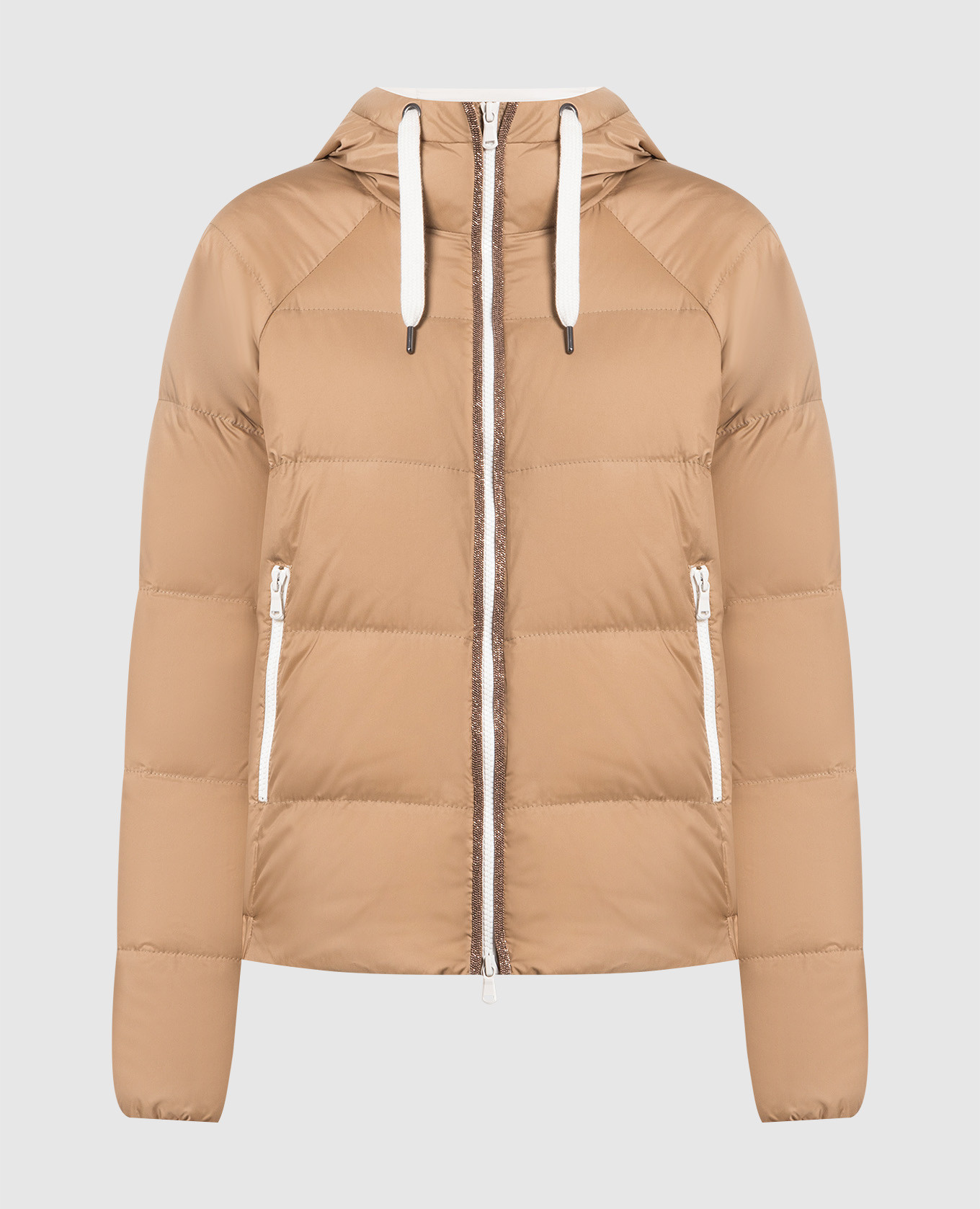 Brown down jacket with monil chain brunello cucinelli