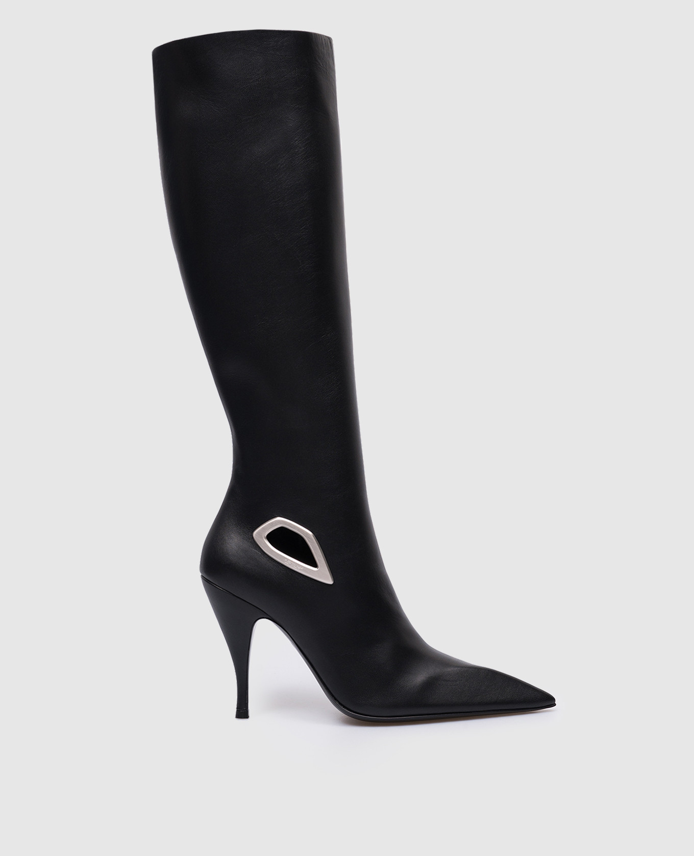 Crescent black leather boots with a metal element off-white