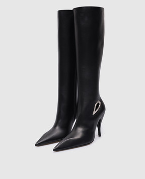 Off-White Crescent black leather boots with a metal element OWIE040F23LEA001