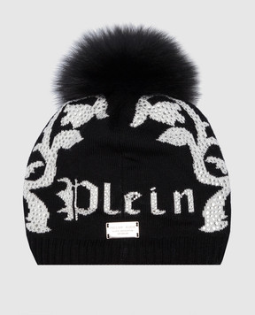 Philipp Plein Children's black wool hat with crystals GAC0006