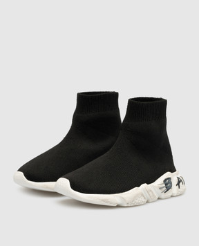 Balenciaga Children's black Speed Graffiti sneakers with logo 597425W2DD4