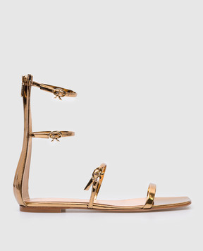 Gianvito Rossi Ribbon Downtown gold leather sandals G6171505CUOMET
