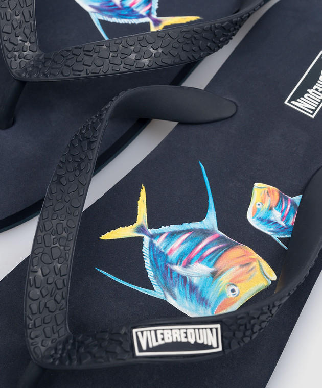 Vilebrequin Men’s Navy Flip Flops piranhas Vilebrequin - Blue Piranhas logo flip flops COPU3517 - shop  main image 4