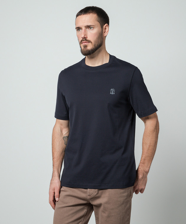 Tシャツ・カットソー BRUNELLO CUCINELLI Men T Shirts M0B138440 C4425 BLUE Brunello Cucinelli - Blue t-shirt with logo print M0B138440