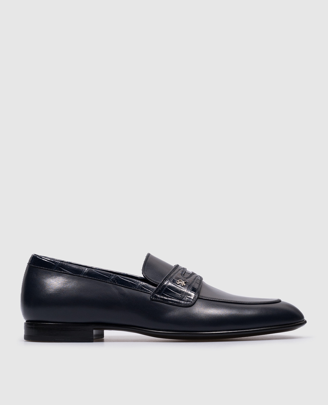 Blue leather loafers with logo monogram stefano ricci