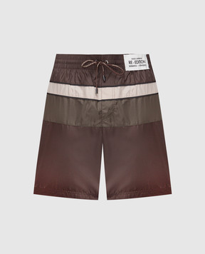 Dolce&Gabbana Brown swim shorts with Re-edition patch M4E74TFUSFW