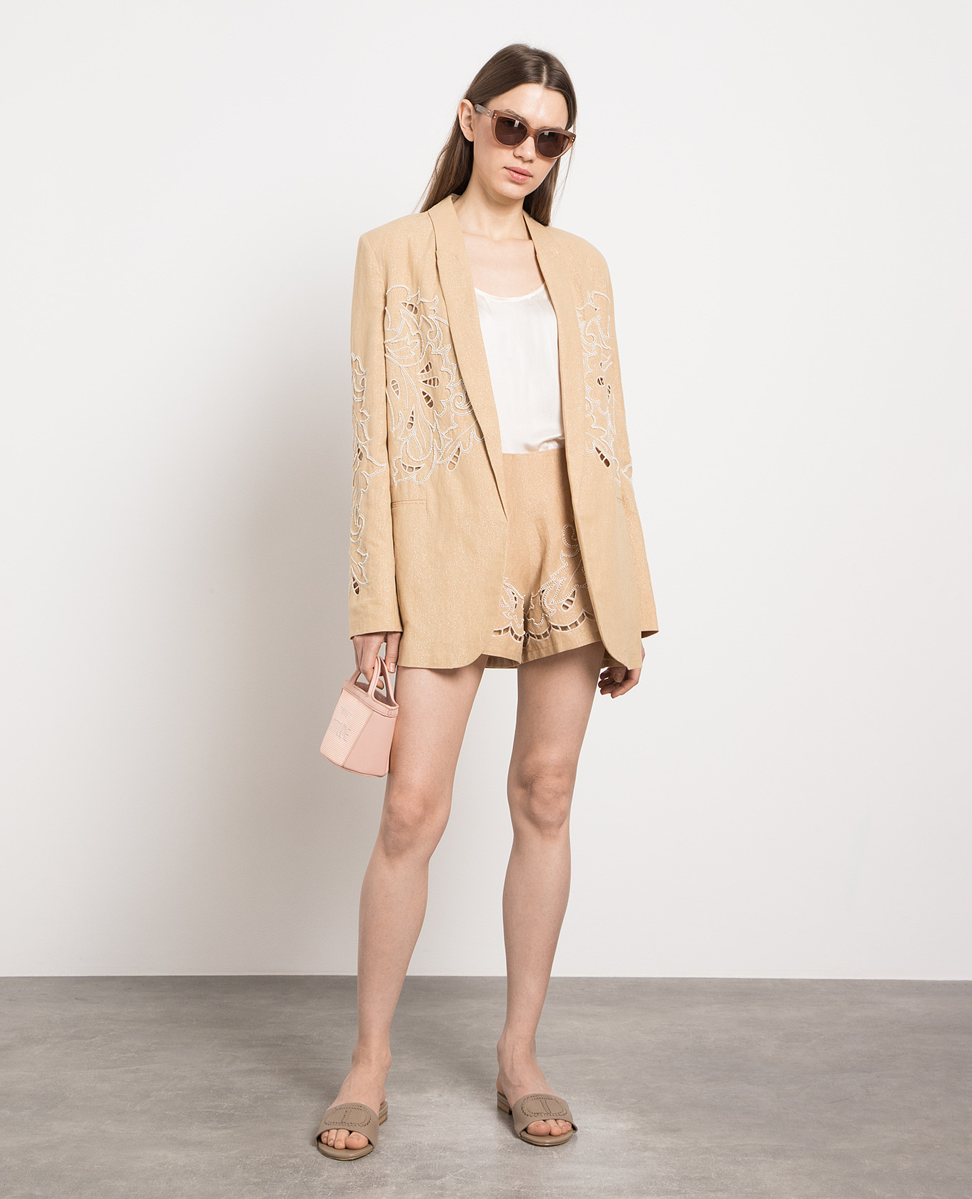 

Brown shorts with embroidery and lurex Twinset