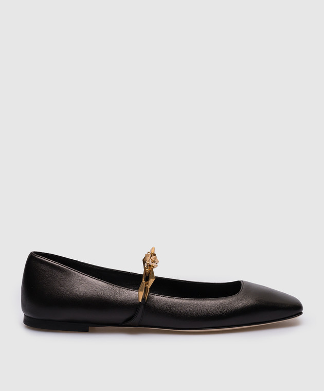 【JIMMY CHOO】チェーン付きDiamond Tilda Flat Jimmy Choo - Diamond Tilda black leather ballet flats with a chain