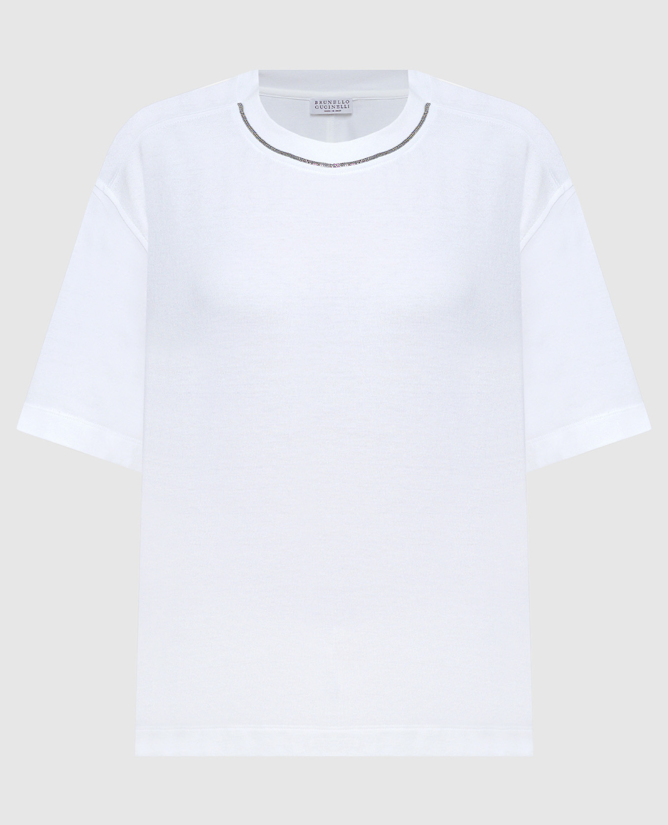 

White t-shirt with monil chain made of ekolatuny Brunello Cucinelli