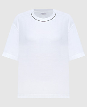 Brunello Cucinelli White t-shirt with monil chain made of ekolatuny M0T81EL330